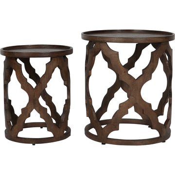 Kielder Solid Carved Wood Set of 2 Side Tables