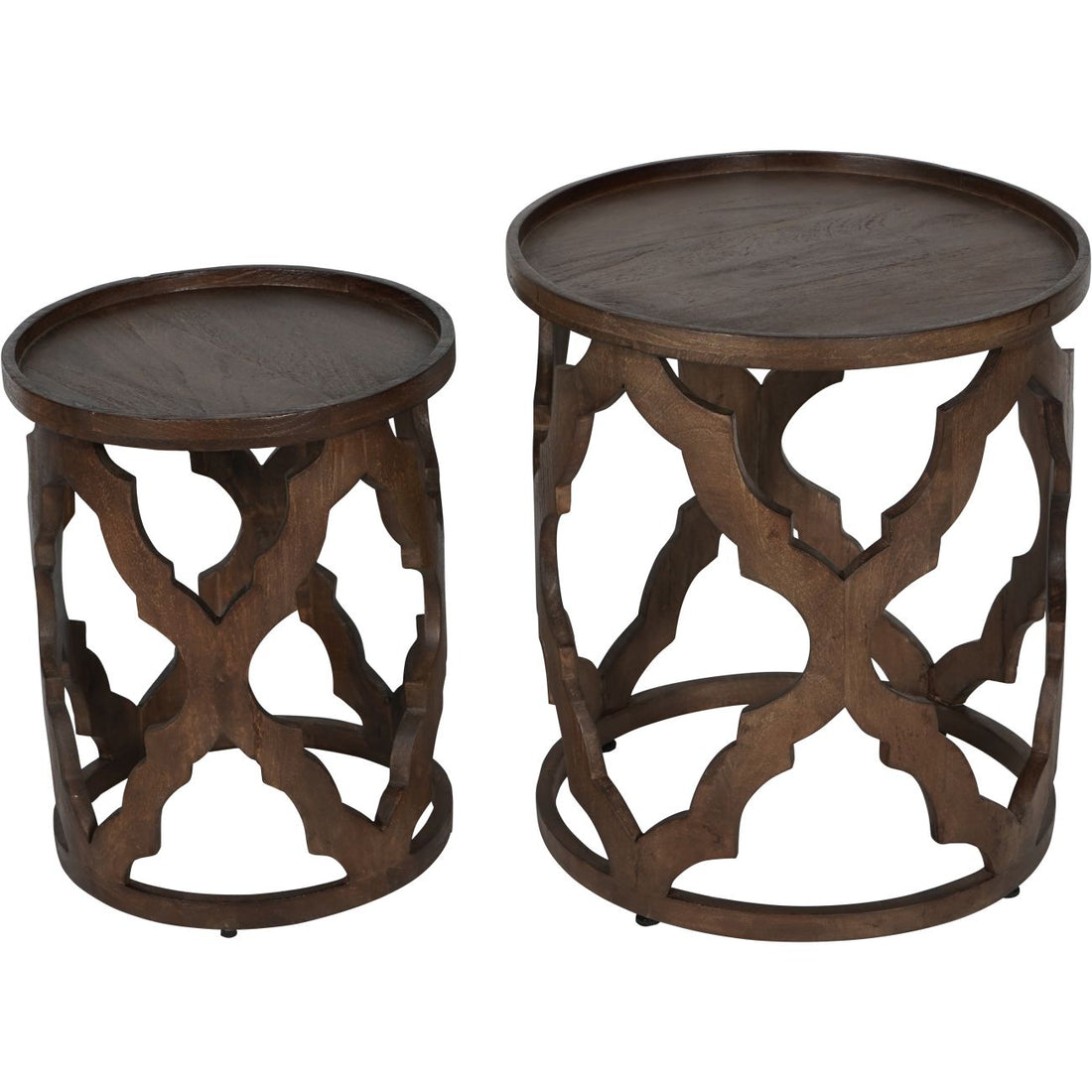 Kielder Solid Carved Wood Set of 2 Side Tables